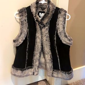Leather and faux fur black and silver vest